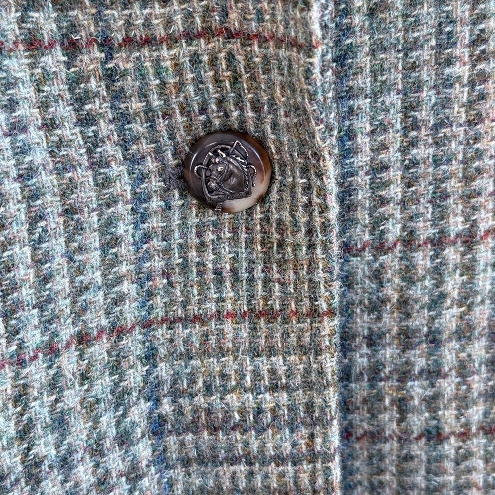 Lauren Ralph Lauren Wool Tweed Blazer Moss Green Plaid Equestrian Academia - Picture 5 of 9